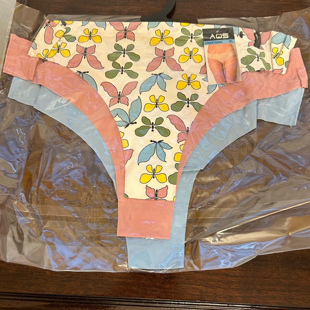 AQS Size XL Butterfly Panties 3 Pack Underwear Thongs Pink Blue NWT NIP Women’s